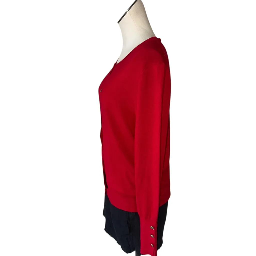 NWOT Express True Red Super Soft Gold Button Cardigan XL Button Cuff Stretch - Image 4