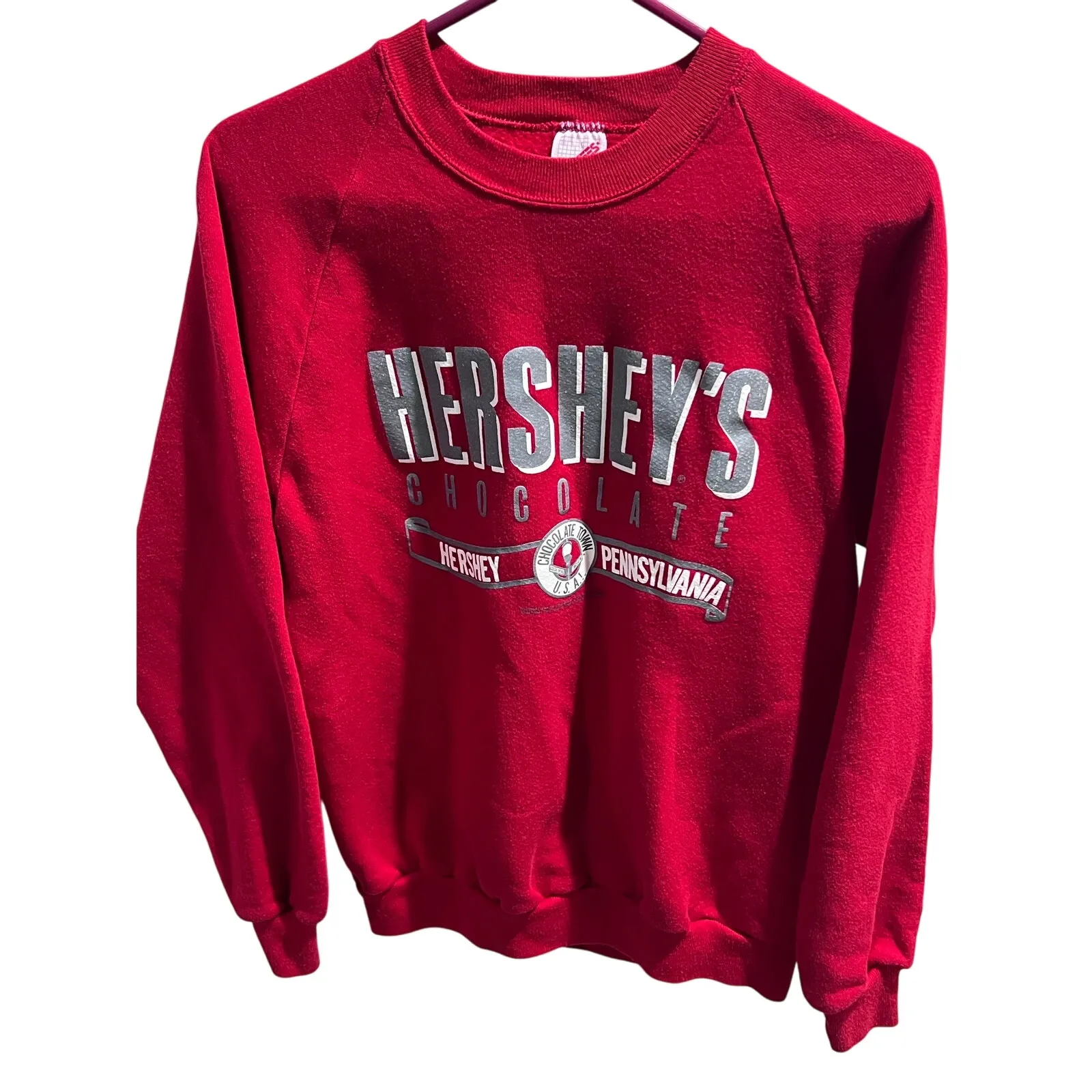 Vintage Hershey’s Chocolate Sweatshirt Women’s L Red Crewneck Jerzees USA Made - Image 3
