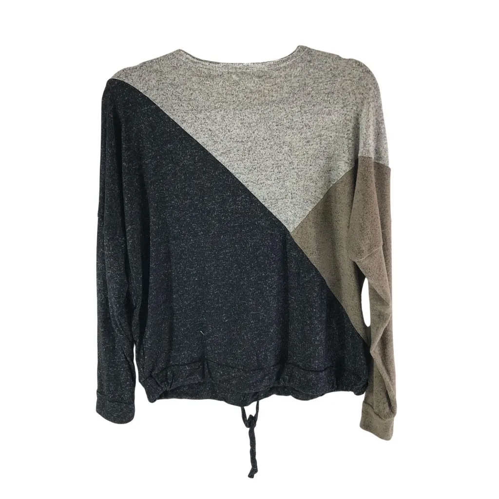 Vintage Havana Colorblock Long Sleeve Drawstring Hem Knit Top Gray Black S - Image 2