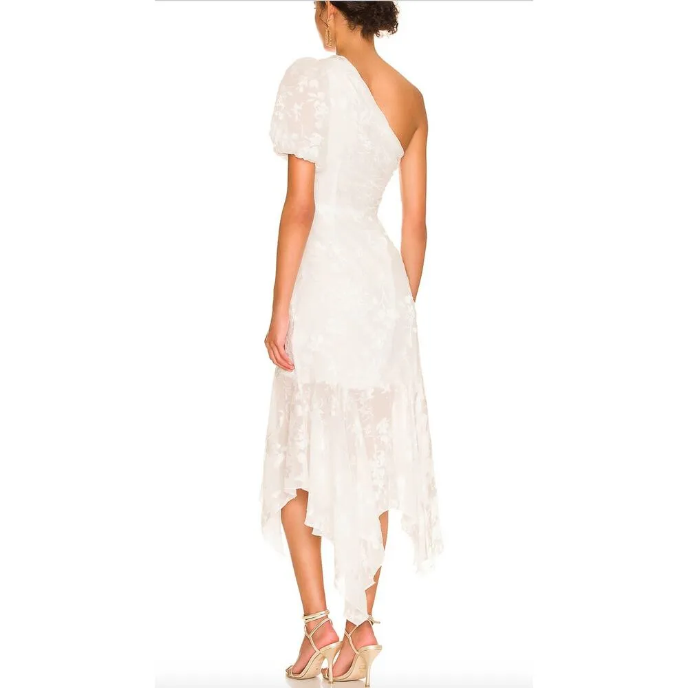 NWT ASTR the Label Santorini Midi Dress in White One Shoulder Flowy Chiffon sz M - Image 3