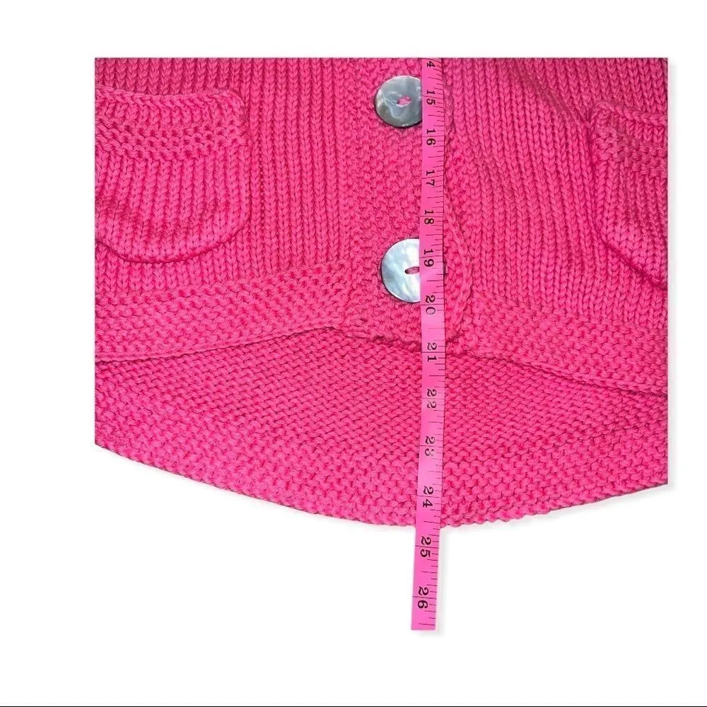 Pure Hand Knit Chunky Button Up Heavy Knit Sweater Cardigan S Pink - Image 8