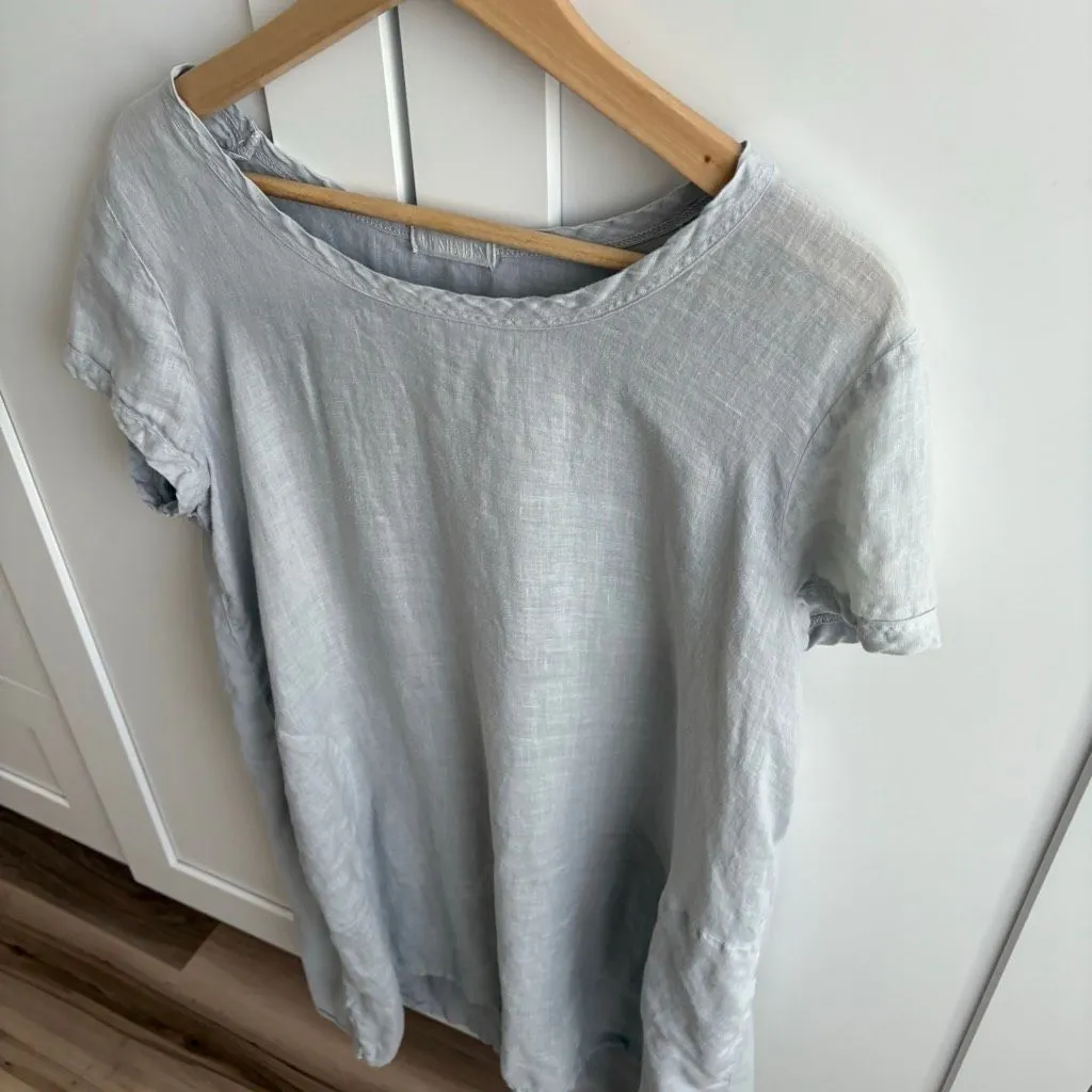 CP Shades Linen Tunic Dress Short Sleeve Lagenlook Mixed Media Gray Womens L - Image 3