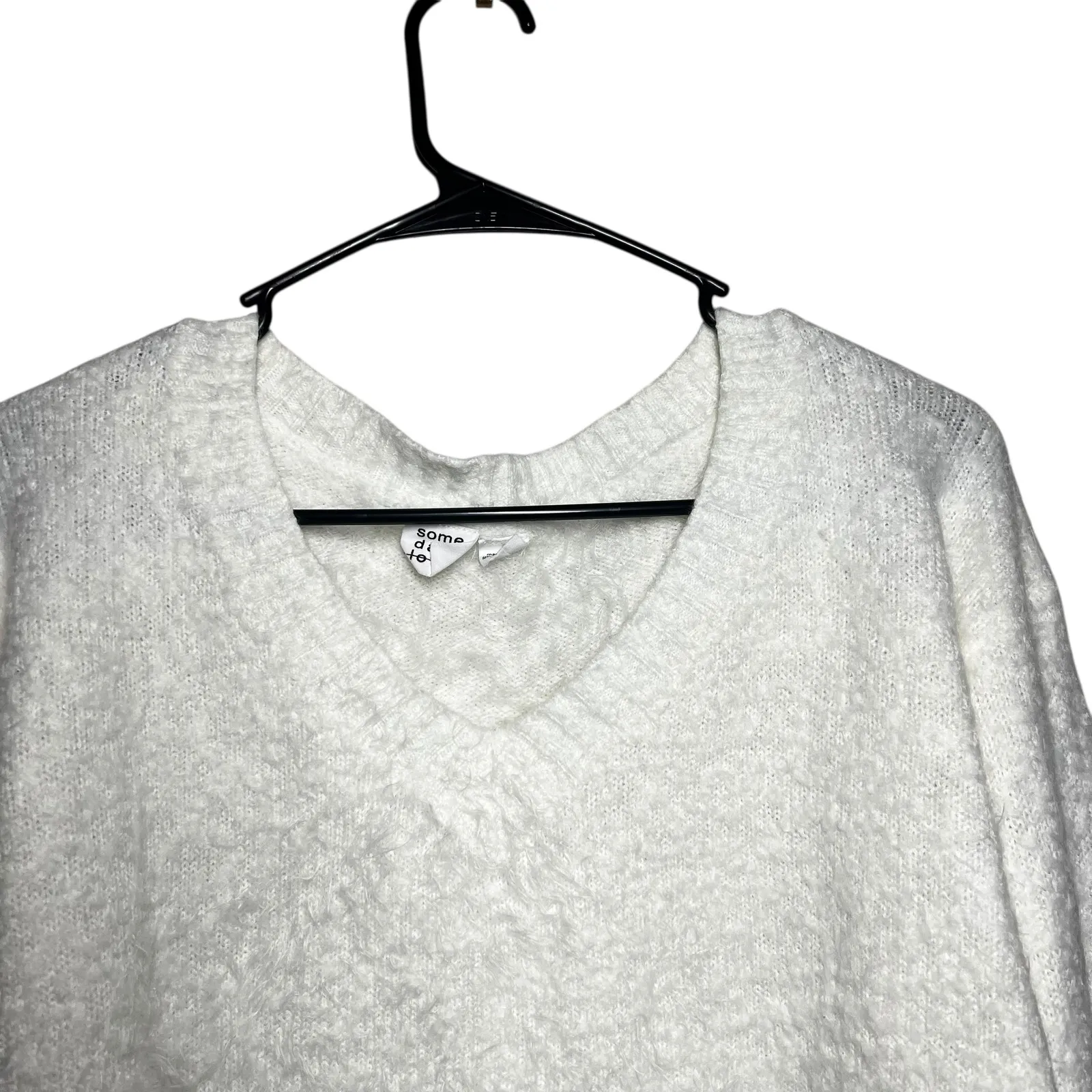 Some Days Lovin White Textured V Neck Cozy Knit Sweater Women's Small - Image 2