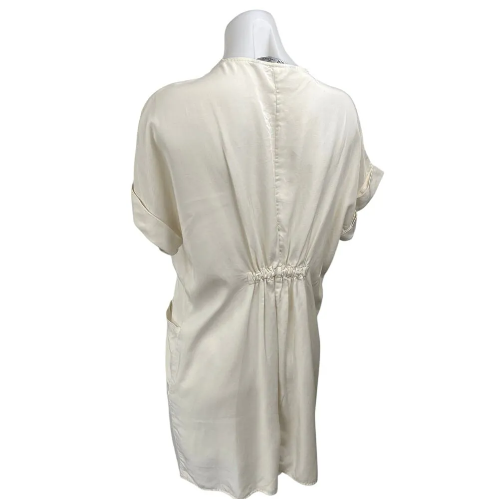 Zara White Short Sleeve V-Neck Button Down Belted Tie Waist Mini Shirt Dress XS - Image 2