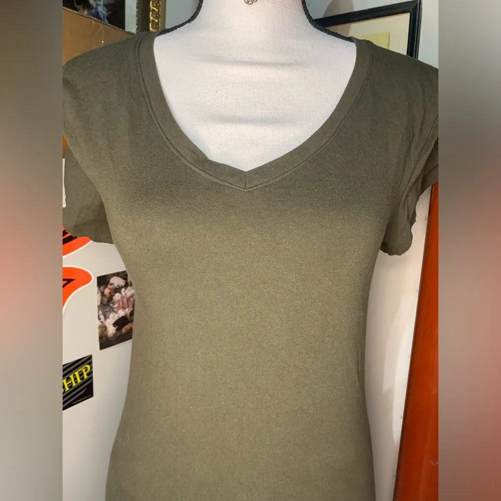 Zenana Outfitters Dark Olive Green V Neck Shirt - Image 2