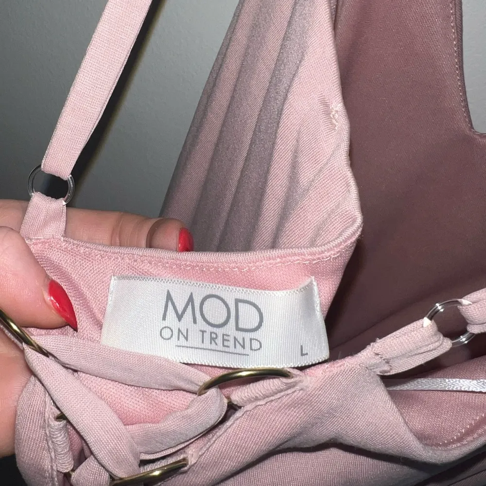 Mod On Trend Boutique Blush Lace-Up Back Ruffle Mini Dress - Image 4