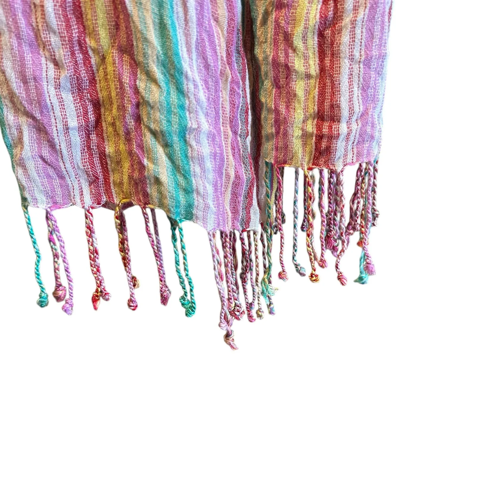 Cejon Scarf Wrap Shawl Multicolor Stripes 100% Rayon Fringe Rectangle India Pink - Image 6