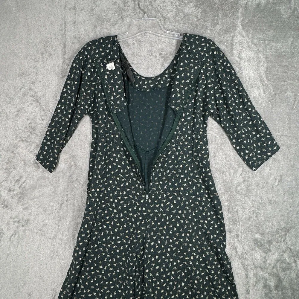 Cimmaron Jumpsuit Womens Medium Green Cream Floral Flowers Wide Leg Peasant Boho - Image 4