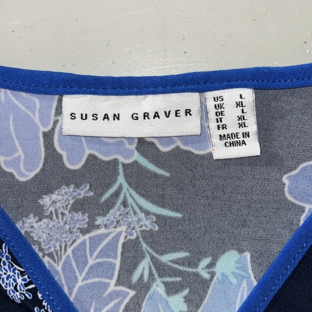 Susan Graver Size L Blue & Pink Floral Print Tie Front Duster Cardigan Jacket - Image 4