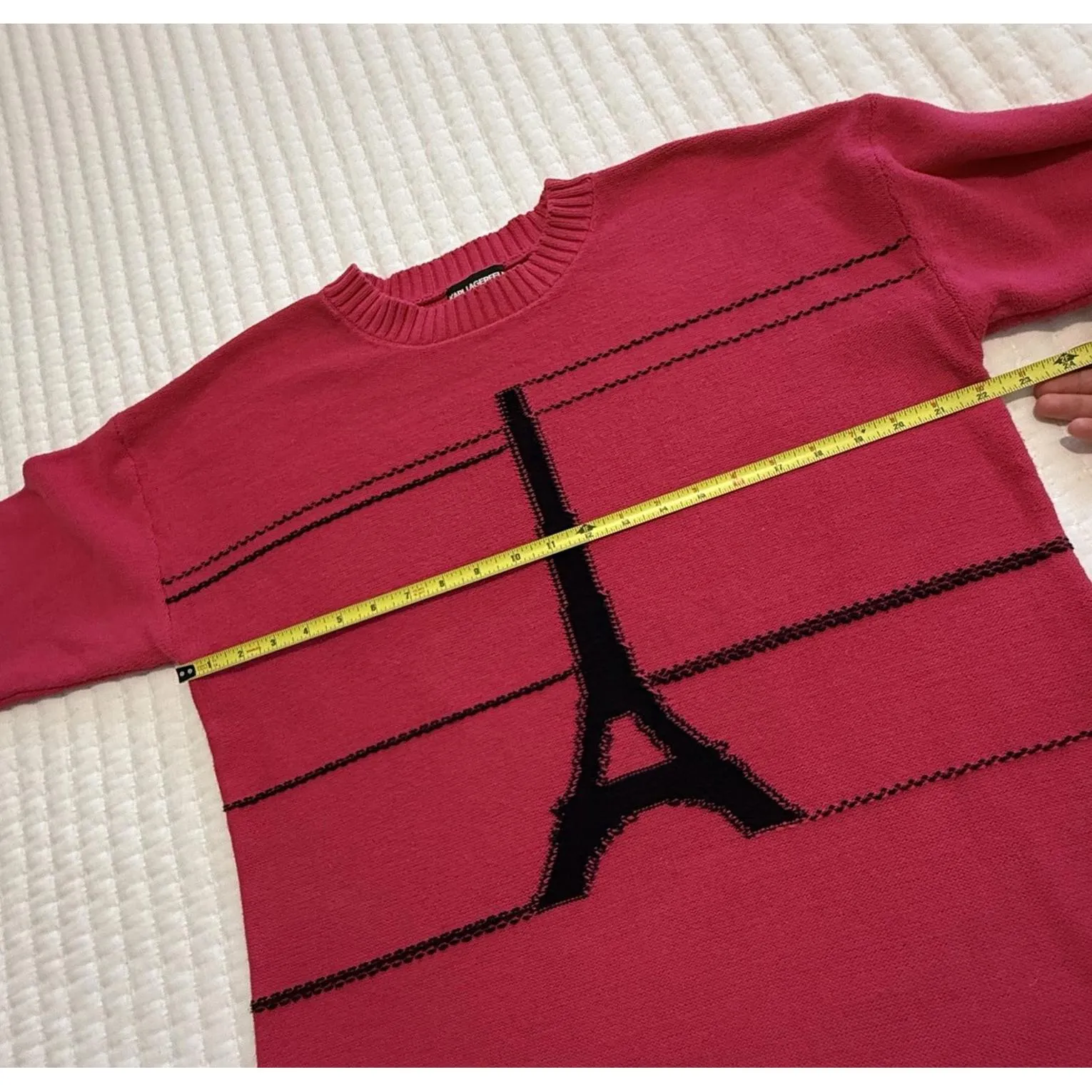 Karl Lagerfeld  Eiffel Tower Pink / Black Pullover Knit Sweater Sz L Large - Image 4