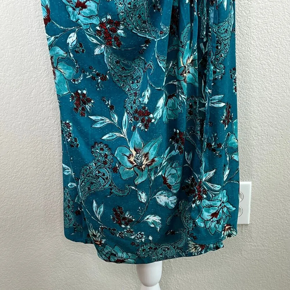 Band Of The Free Deep Teal Floral Celene Layered Smocked Midi Skirt Medium NWT - Image 8
