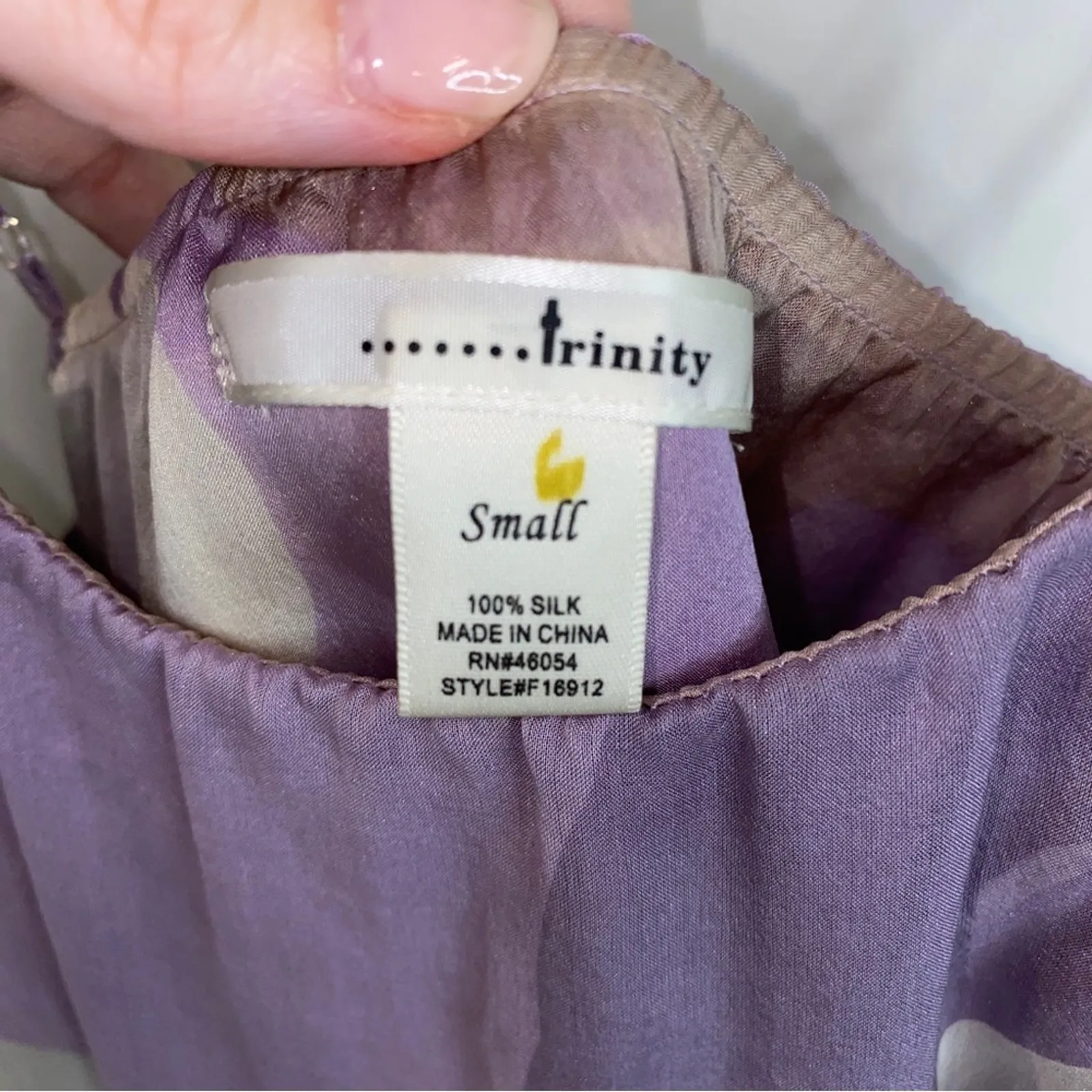 Y2K 100% Silk Boho Chic Light Purple Abstract Ruffled Tank Top Blouse Small - Image 4