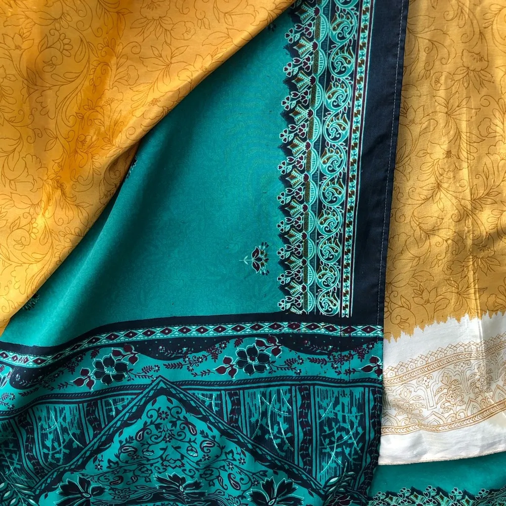 Boho Silk Reversible Wrap Skirt Dress S/M Green Size M - Image 3