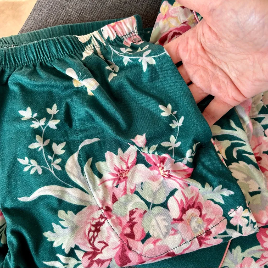 Flora Nikrooz 2-piece Floral Pajama Set, Long Sleeve, Green, Pink, Size S - Image 4