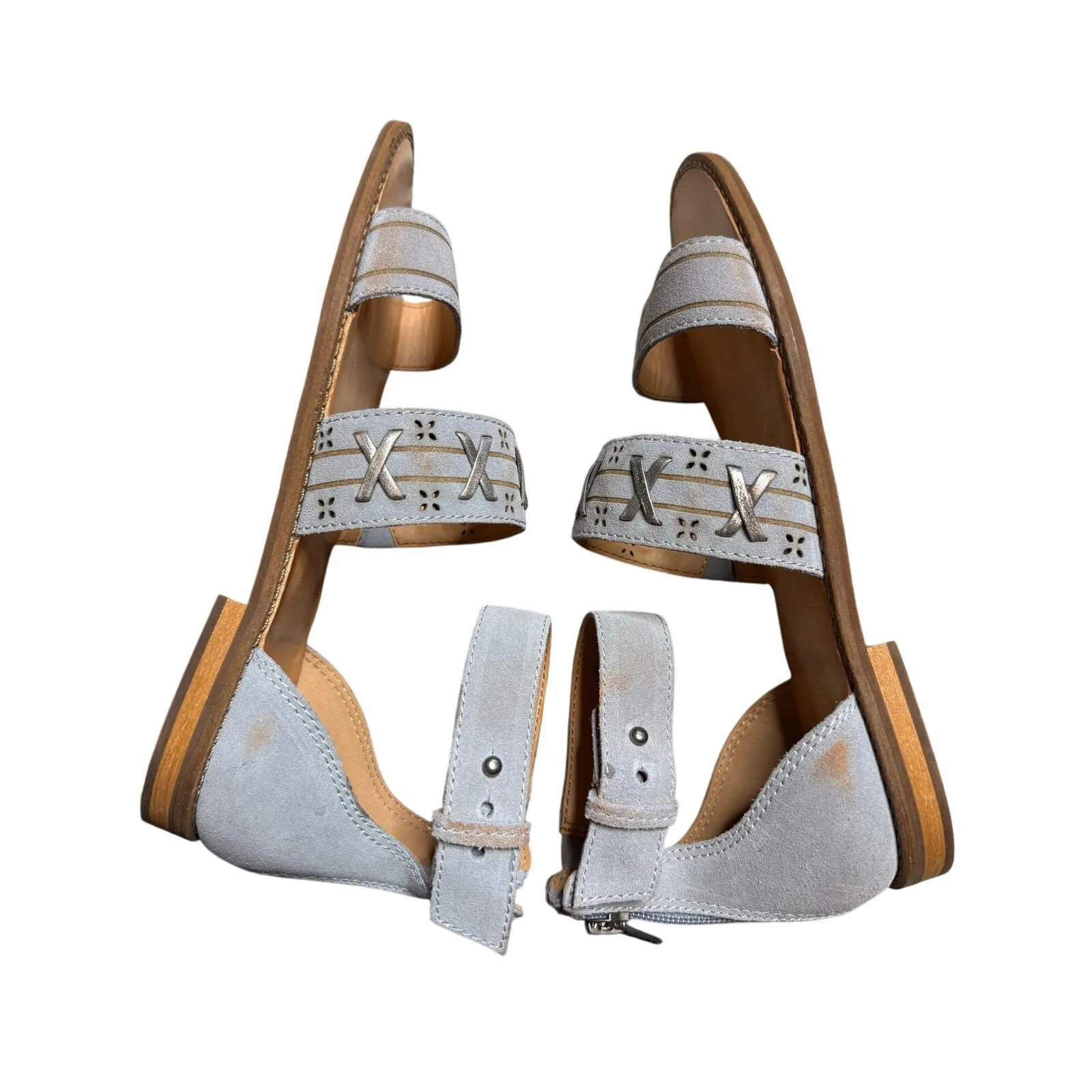 Frye and Co. Gray Suede Ankle Strap Sandals 8.5 – Boho Artisan Summer Flats - Image 4