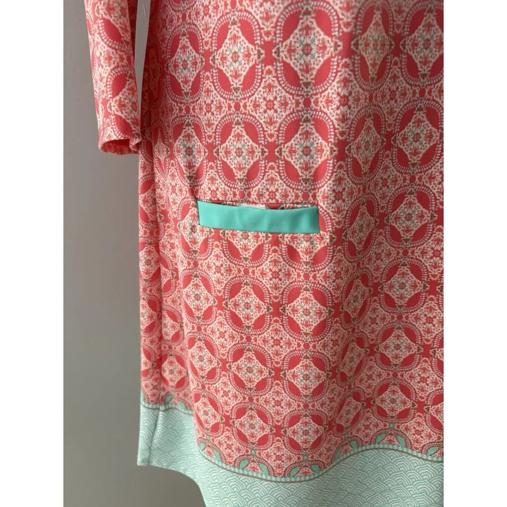 Cabana Life Tunic Dress Size L Peach Turquoise Beach Resort Shift Midi UPF 50+ Orange Size L - Image 12