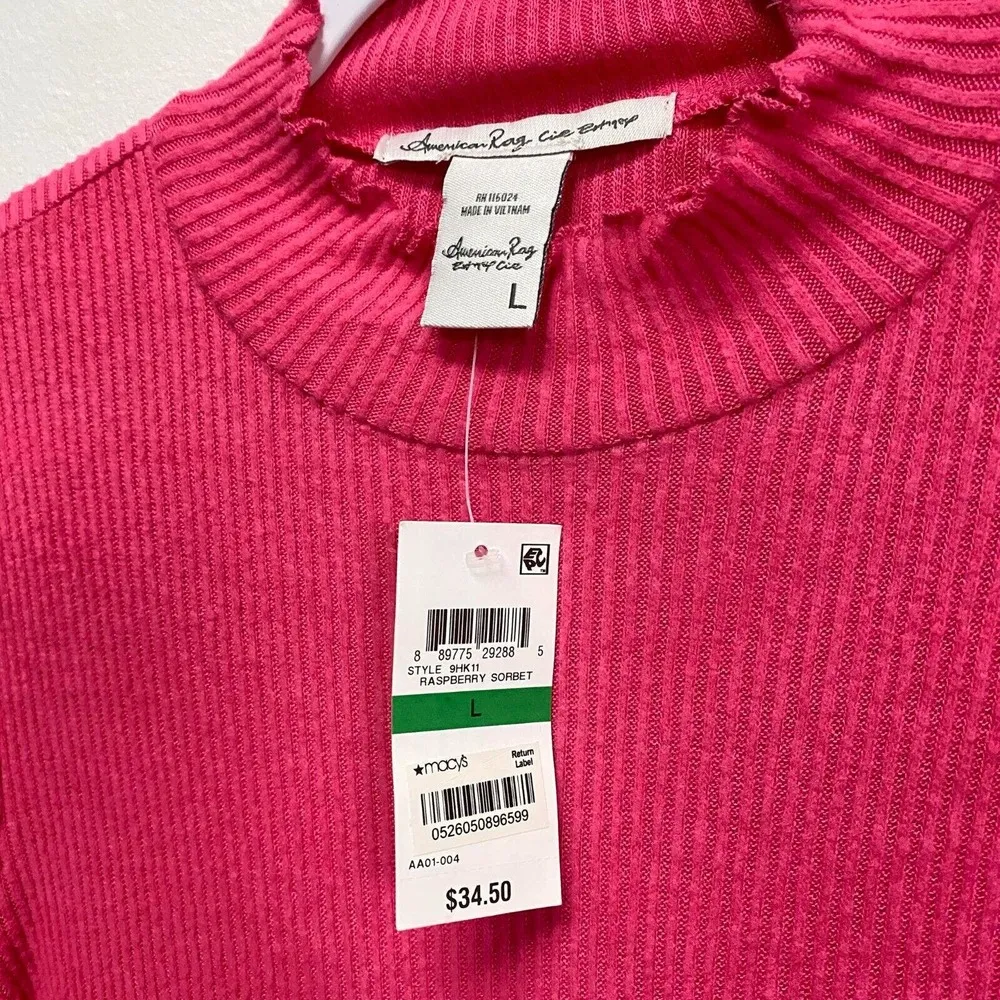 American Rag Cie women's Large long sleeve mock neck Raspberry Sorbet Ribbed Top - Image 3