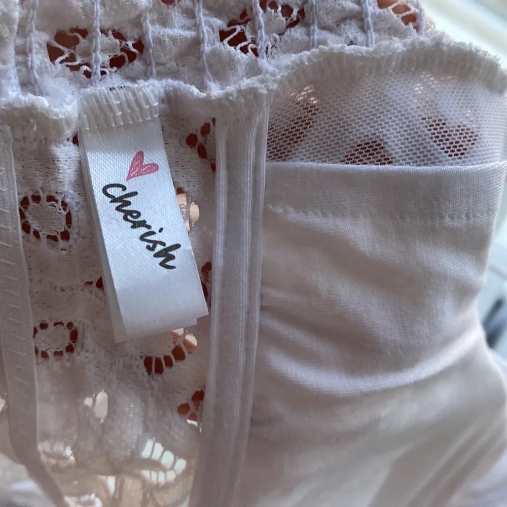 Large white lacy strappy bralette stretchy lined Cherish smocked criss cross - Image 5