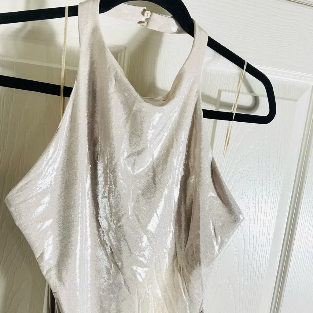 ZARA NWT MAXI FOIL HALTER DRESS
SIZE LARGE - Image 4