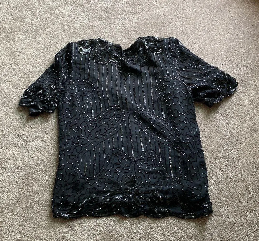 Party Time Silk Sequin Top SIZE XL Black - Image 5