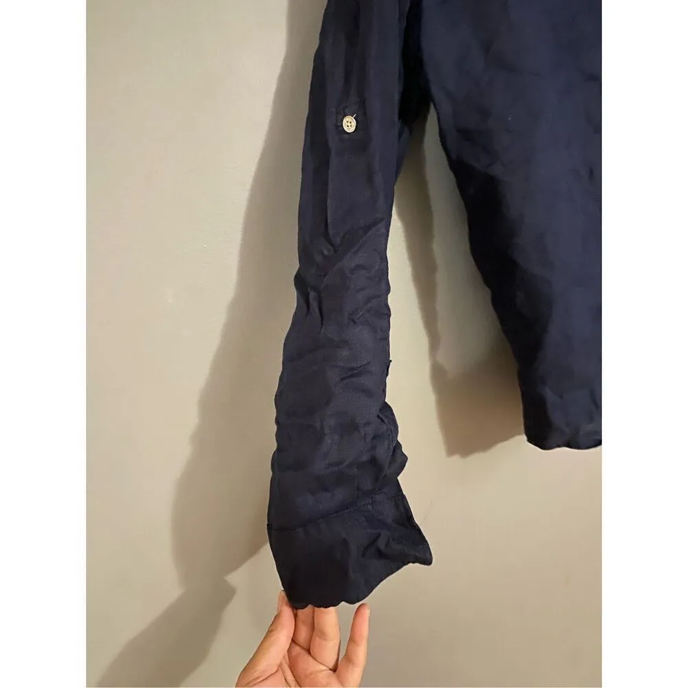 Chaps Top Women’s Button Up Roll Tab Long Sleeve Solid Blue Casual Small - Image 4