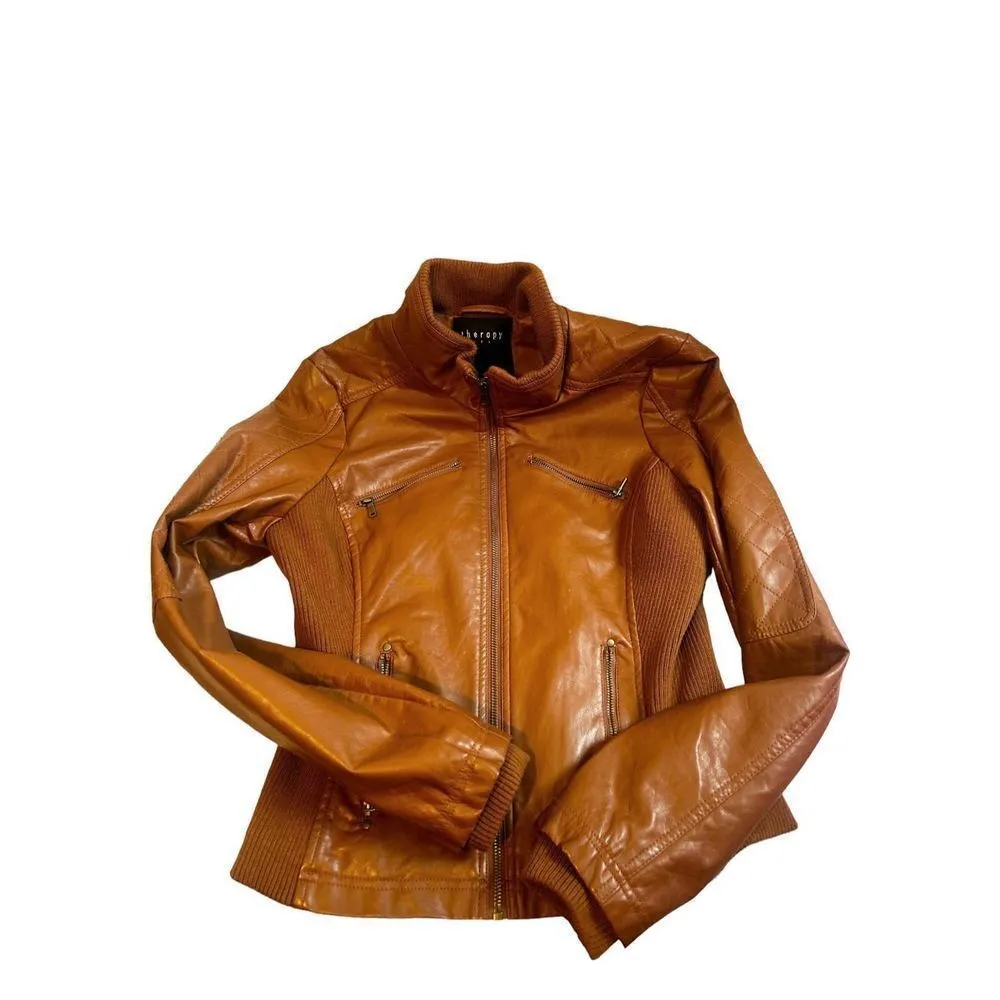 Therapy by Lane Crawford Women’s M Brown Faux Leather Moto Jacket Size M - Image 7