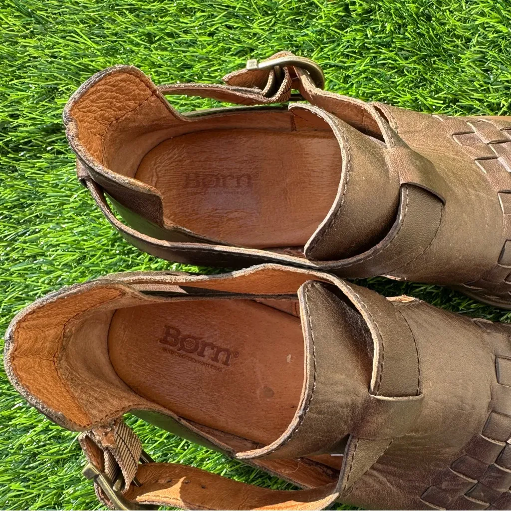 Born Viveka brown leather woven ankle booties Size 10M - Image 3