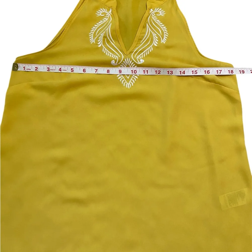 Banana Republic Yellow and White Embroidered Sleeveless Halter Neck Blouse - Image 4