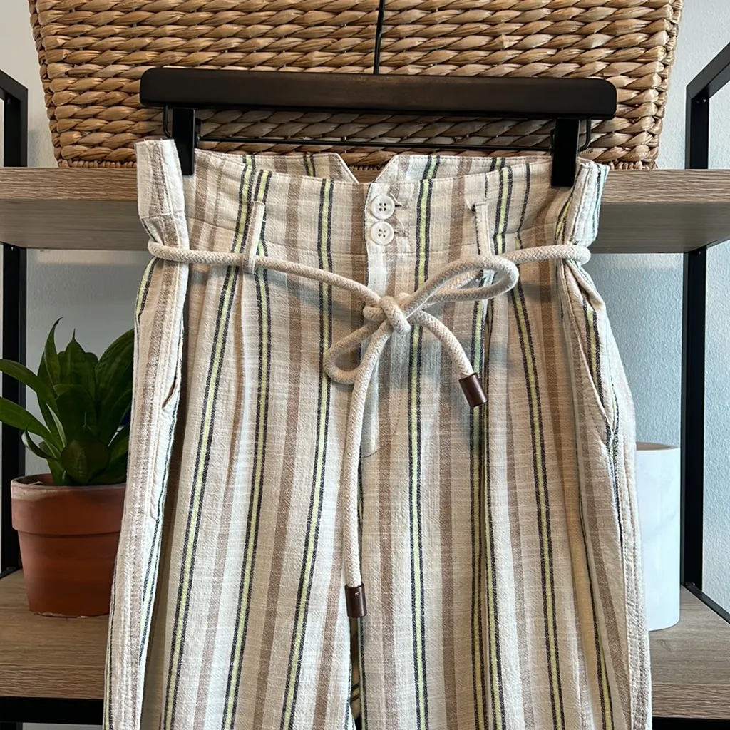 Maeve by Anthropologie Sutton Cotton Tapered Belt Neutral Stripe Cropped Pant, 8 - Image 4