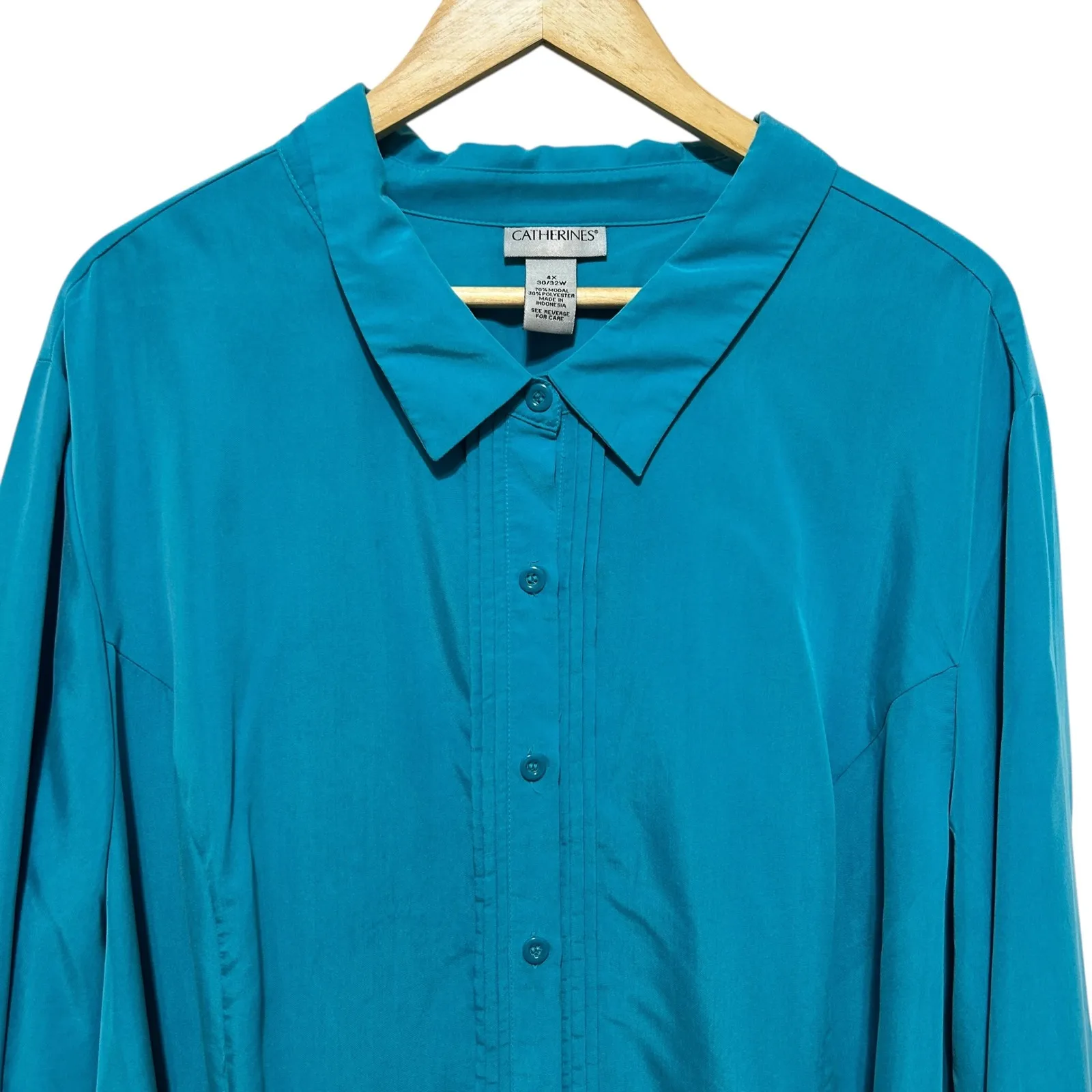 Catherines Women Tunic Top 4X Teal Modal Blend Long Sleeve Button Front Office - Image 3