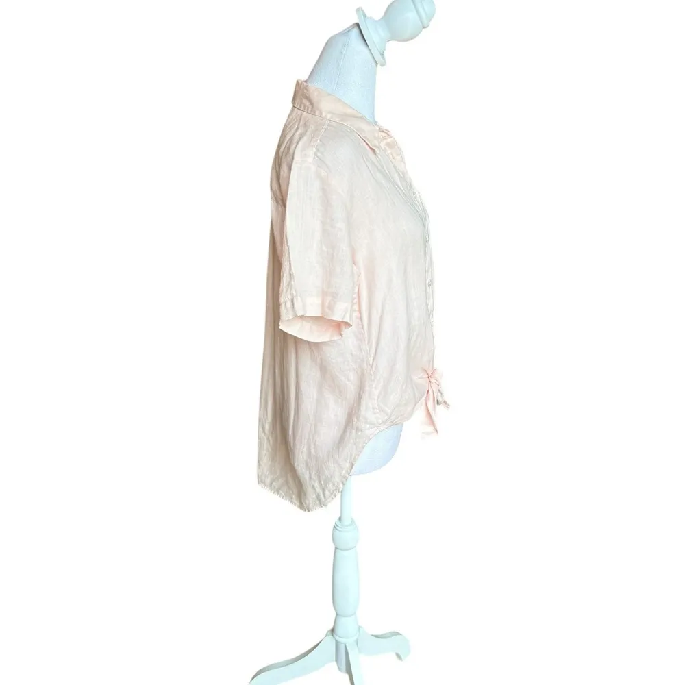 Theory Hekanina Tie Front Shirt Linen Button Down Top Pale Pink Womens Small - Image 4