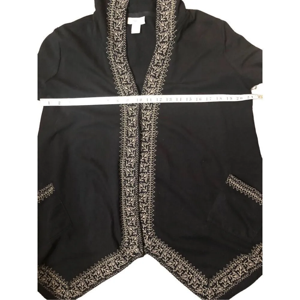 Style & Co. Black Open Front Embroidered Hooded Open Front French Terry Jacket s - Image 10