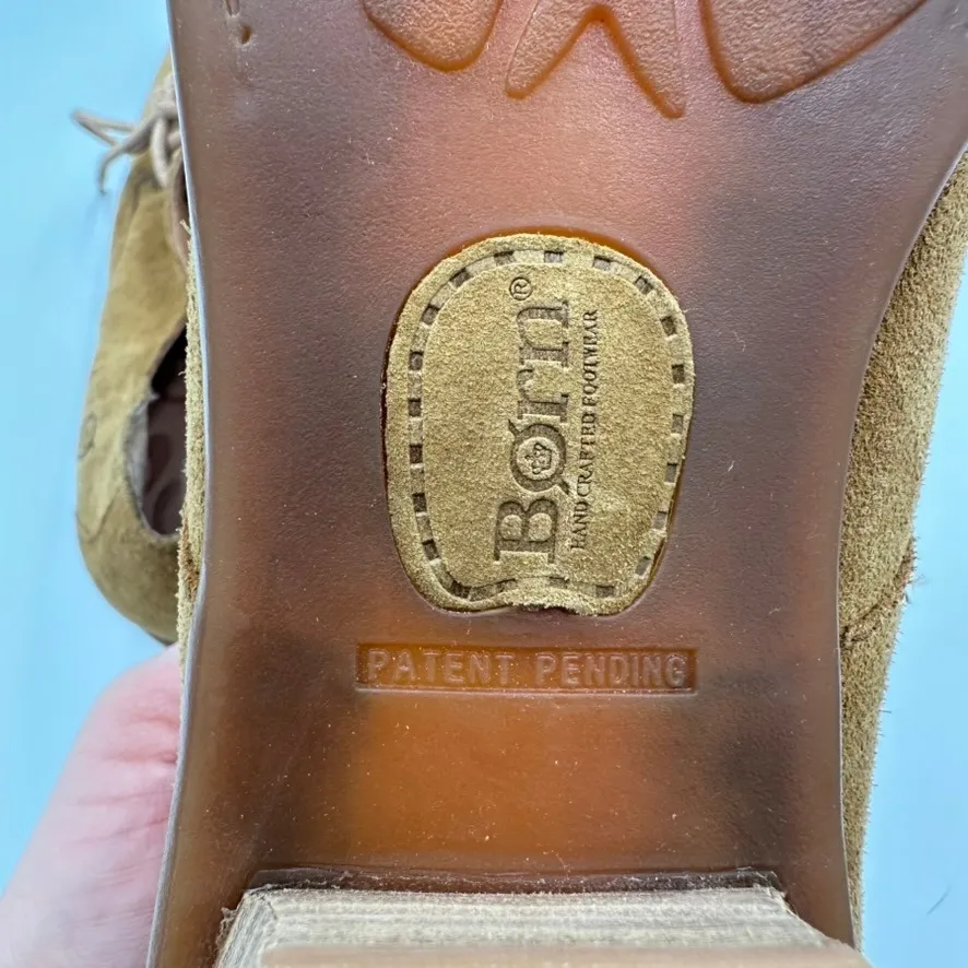 Born Hand Crafted Footwear Suede Lace Up Mott Oxford Heel Preppy Academia Retro Tan Size 9.5 - Image 7