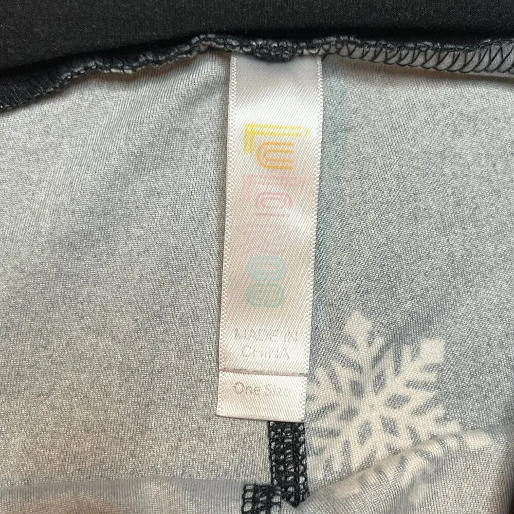 Snowflake Print Leggings Lularoe One Size Soft Stretchy Black White Winter Xmas - Image 7