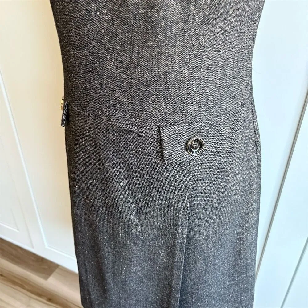 Ann Taylor Women's Size 4 Gray Brown Sheath Wool Blend Dress Button Accents - Image 2