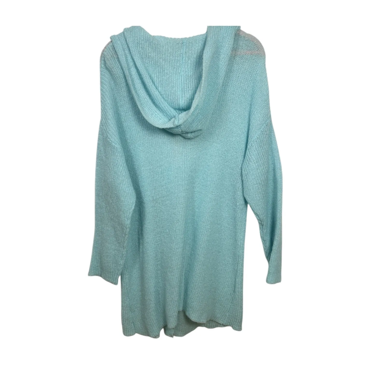Soft Surroundings Aqua Blue Knit Hooded Cardigan Sweater Long Sleeve sz XL Soft - Image 4