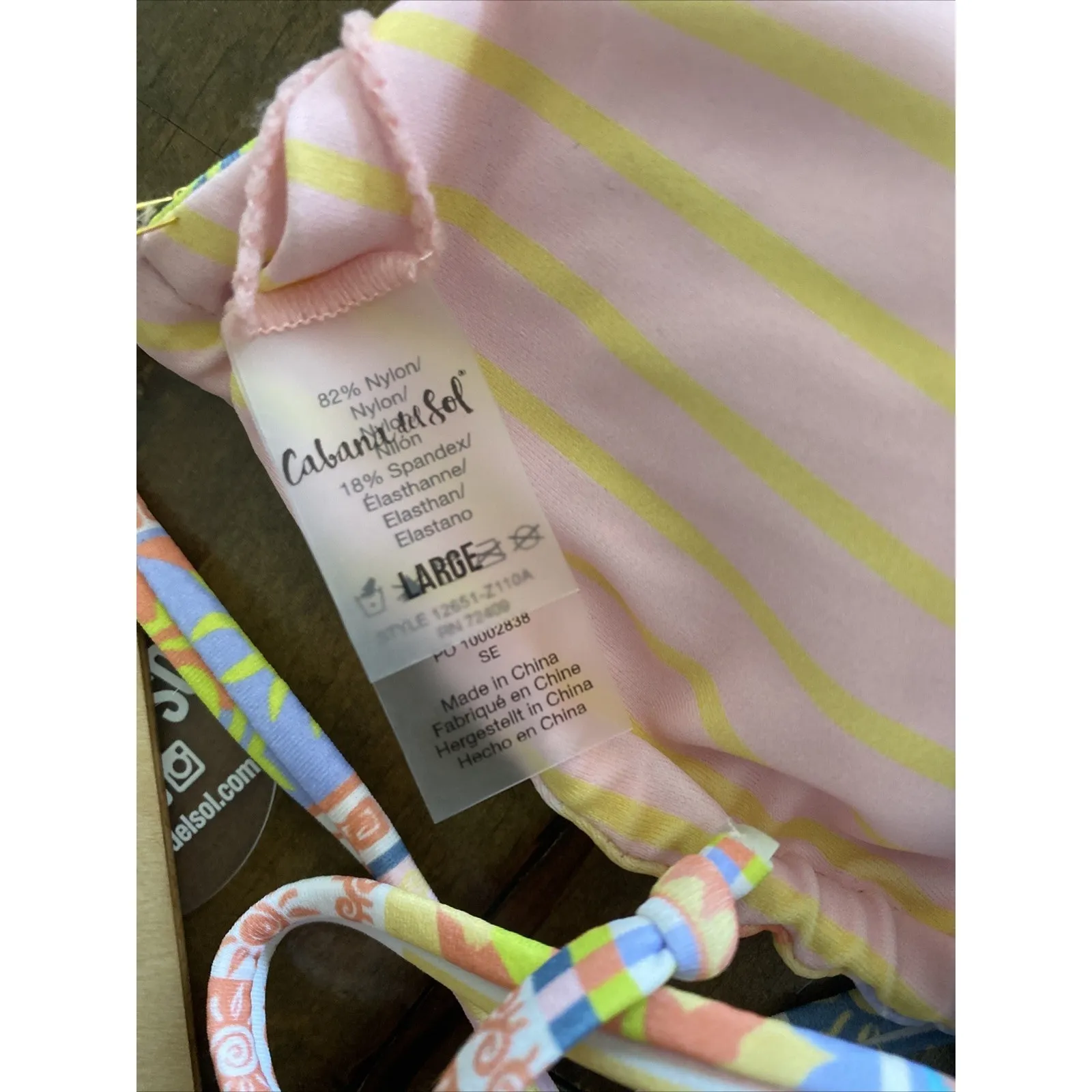 Cabana Del Sol Large Triangle Bikini Top‎ NEW Patchwork Vacation Sun Reversible - Image 4