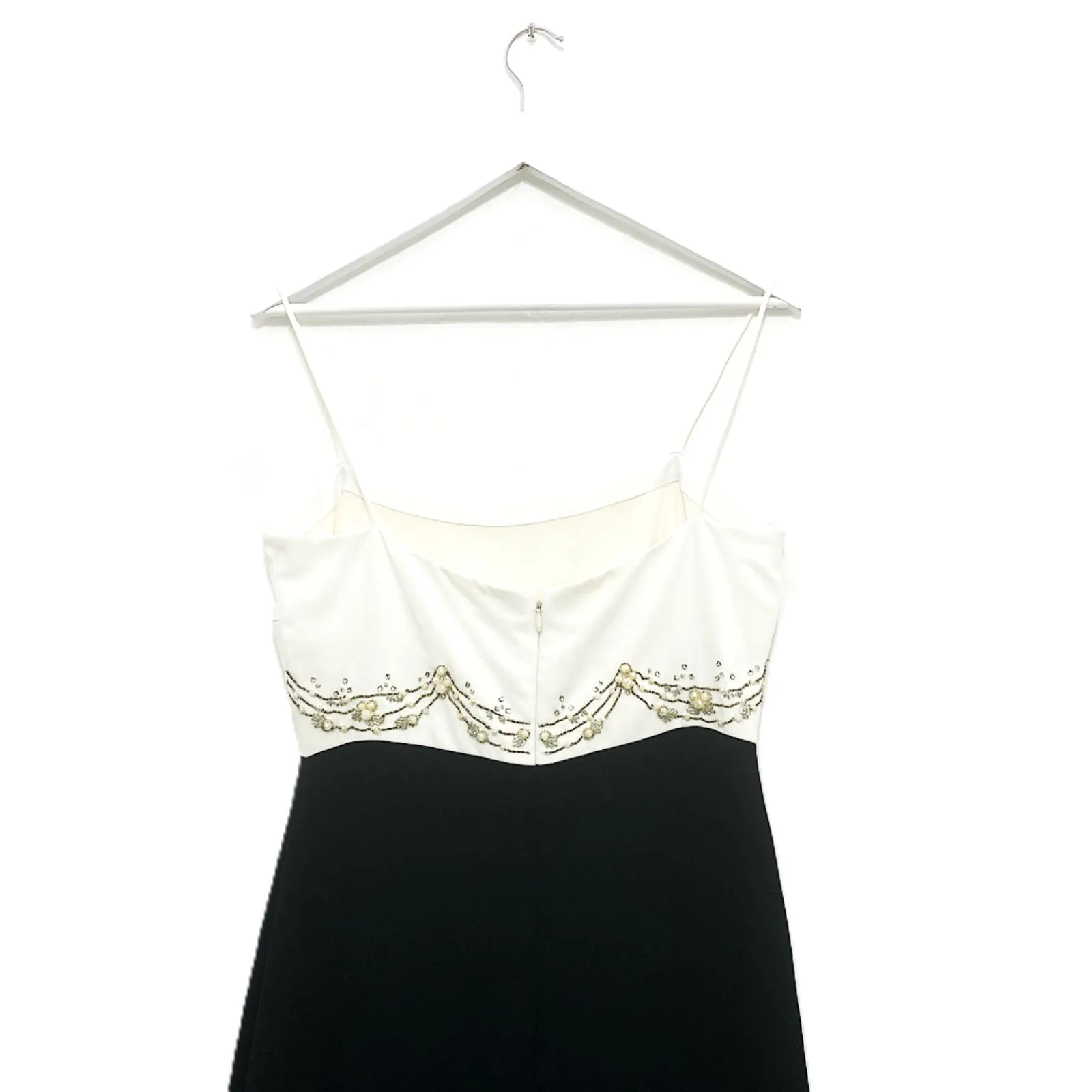 Badgley Mischka Beaded Waist Formal Gown Black White Size 10 Maxi Dress - Image 6