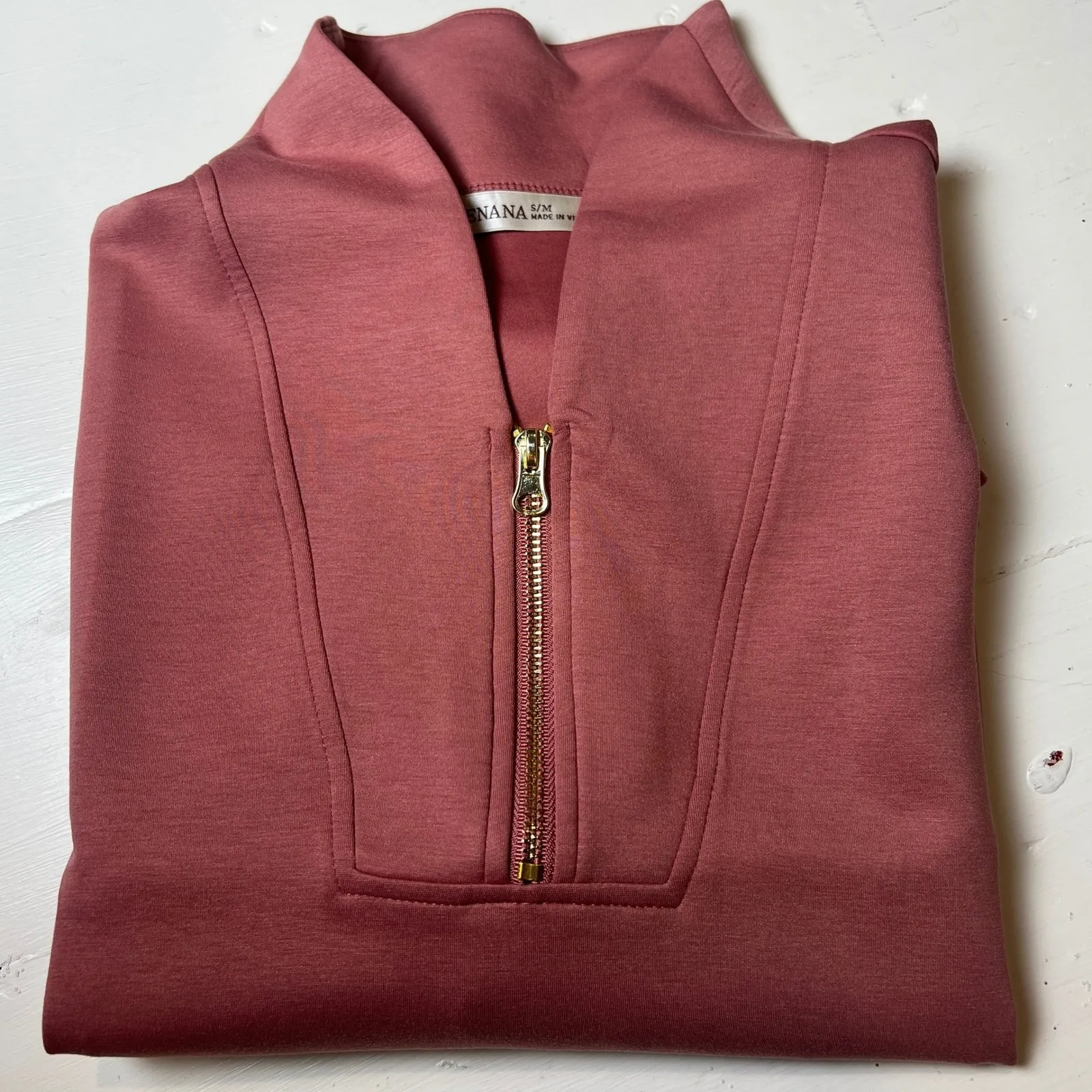 Zenana Women's L/XL Winter Rose Scuba Half Zip Short Sleeve Top Casual Chic - Image 6