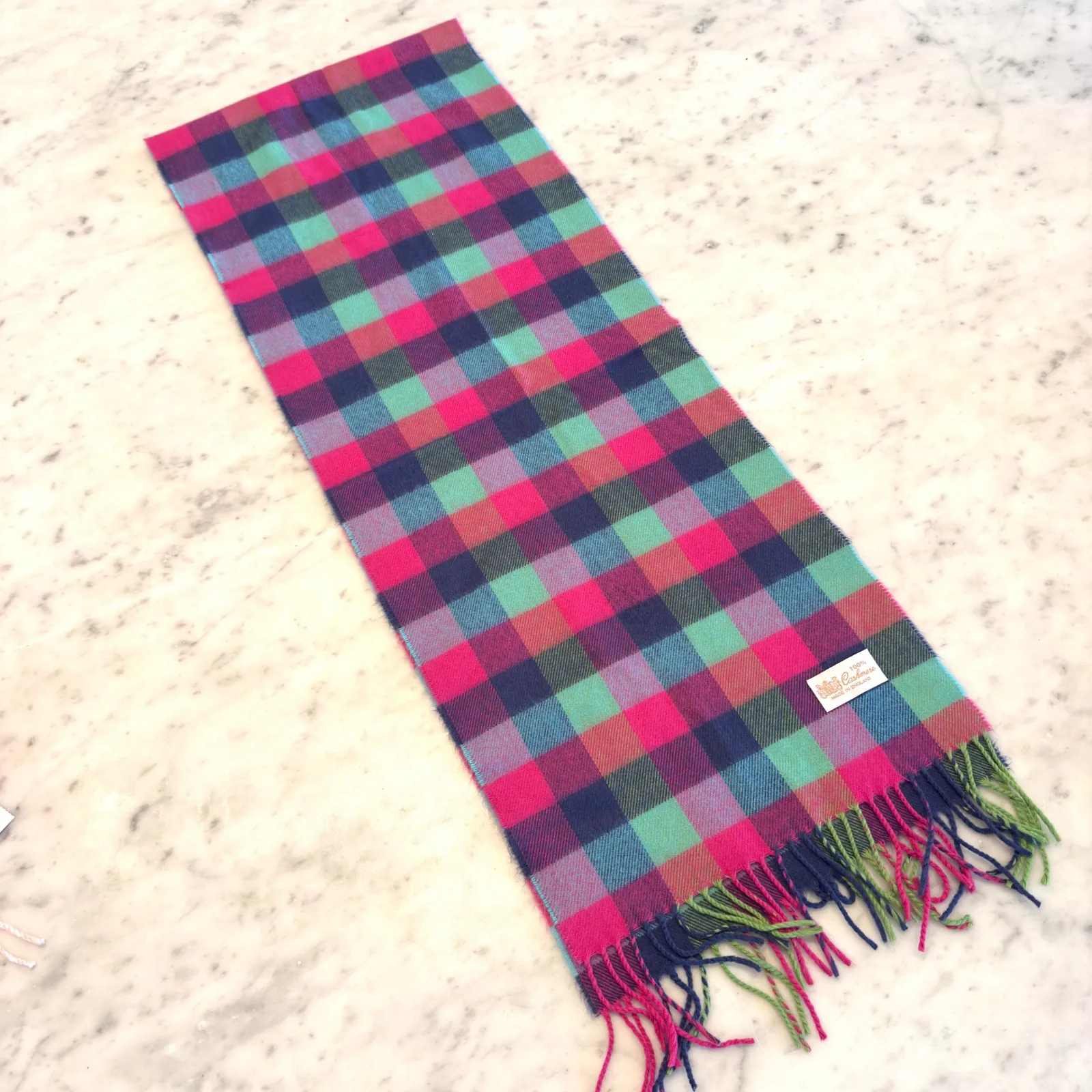 100% Cashmere Scarf Made in England Plaid Fringe Luxury Winter Wrap Pink - Image 6