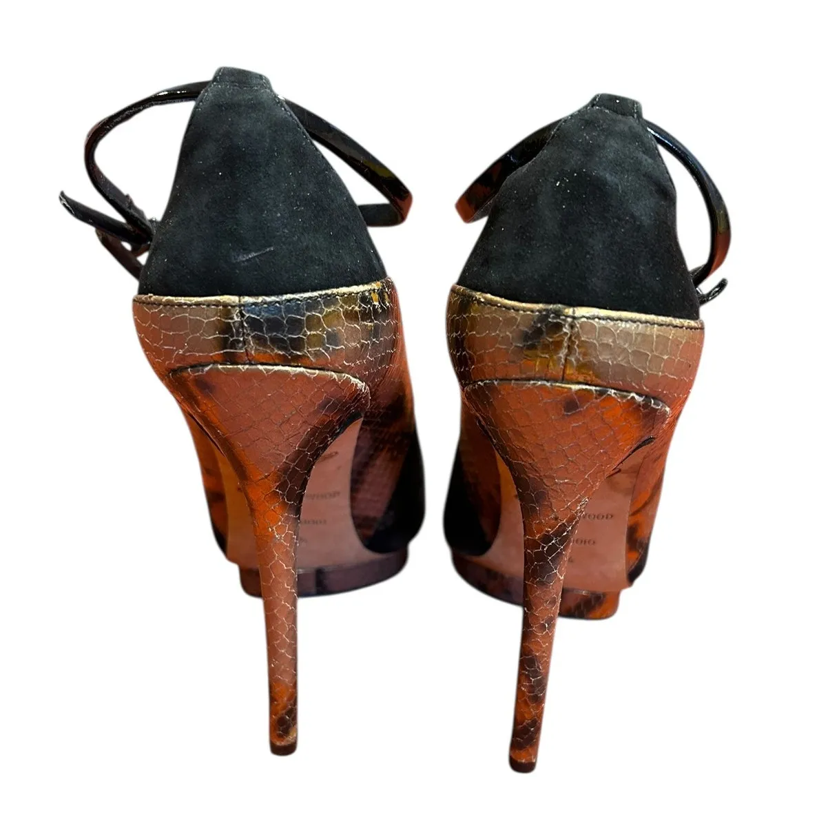 BRIAN ATWOOD Woman's Reptile Gold Platform Heels 6.5 Campisa T Strap Sandal - Image 3