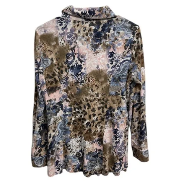Soft Surroundings Paisley‎ Leopard Print Button Down Long Sleeve Top Sz Med - Image 3