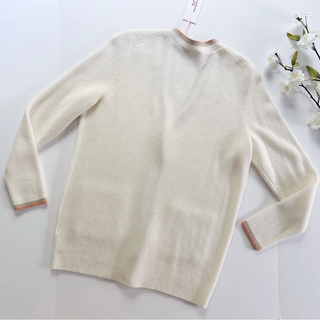 NEW Vineyard Vines Varsity Tipped V-Neck Cardigan Marshmallow - Image 5