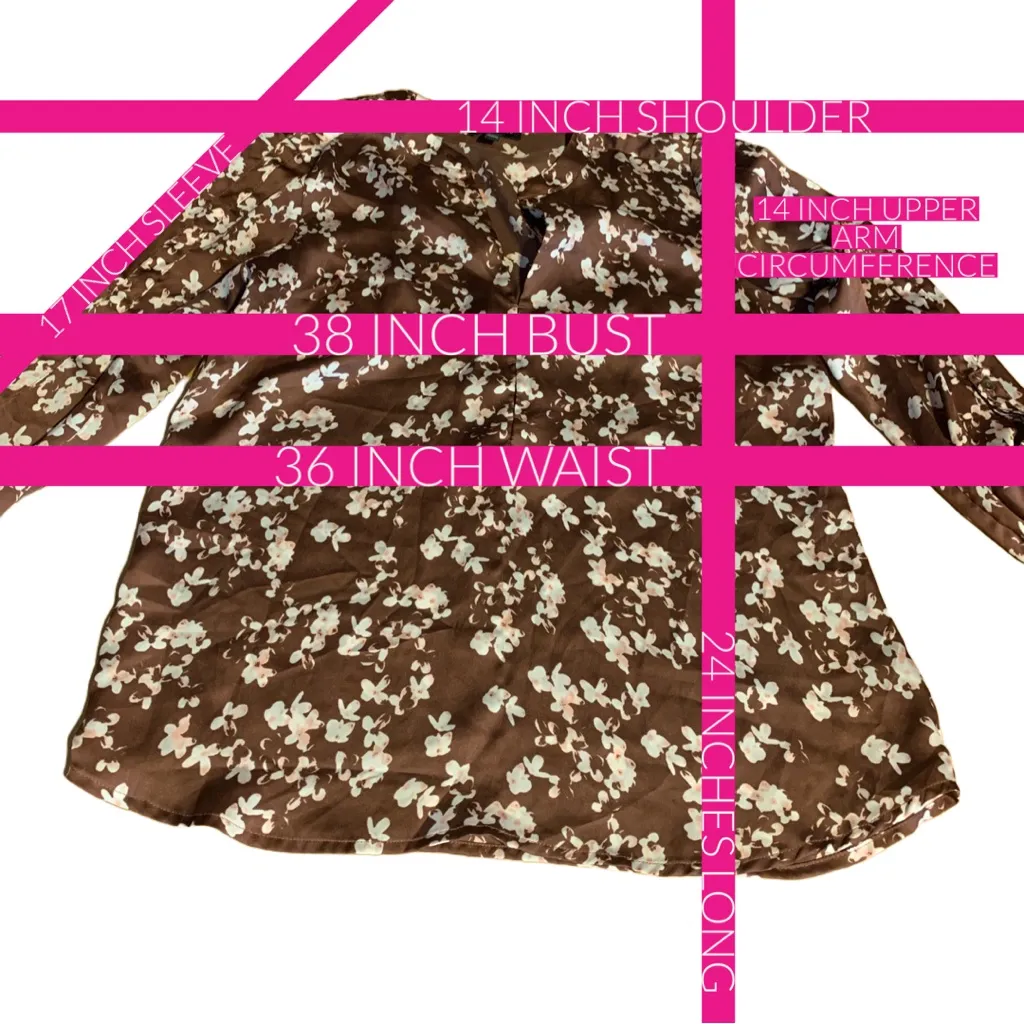 THE LIMITED BROWN AND PINK FLORAL PRINT SATIN 3/4 SLEEVE TUNIC (S) - Image 11