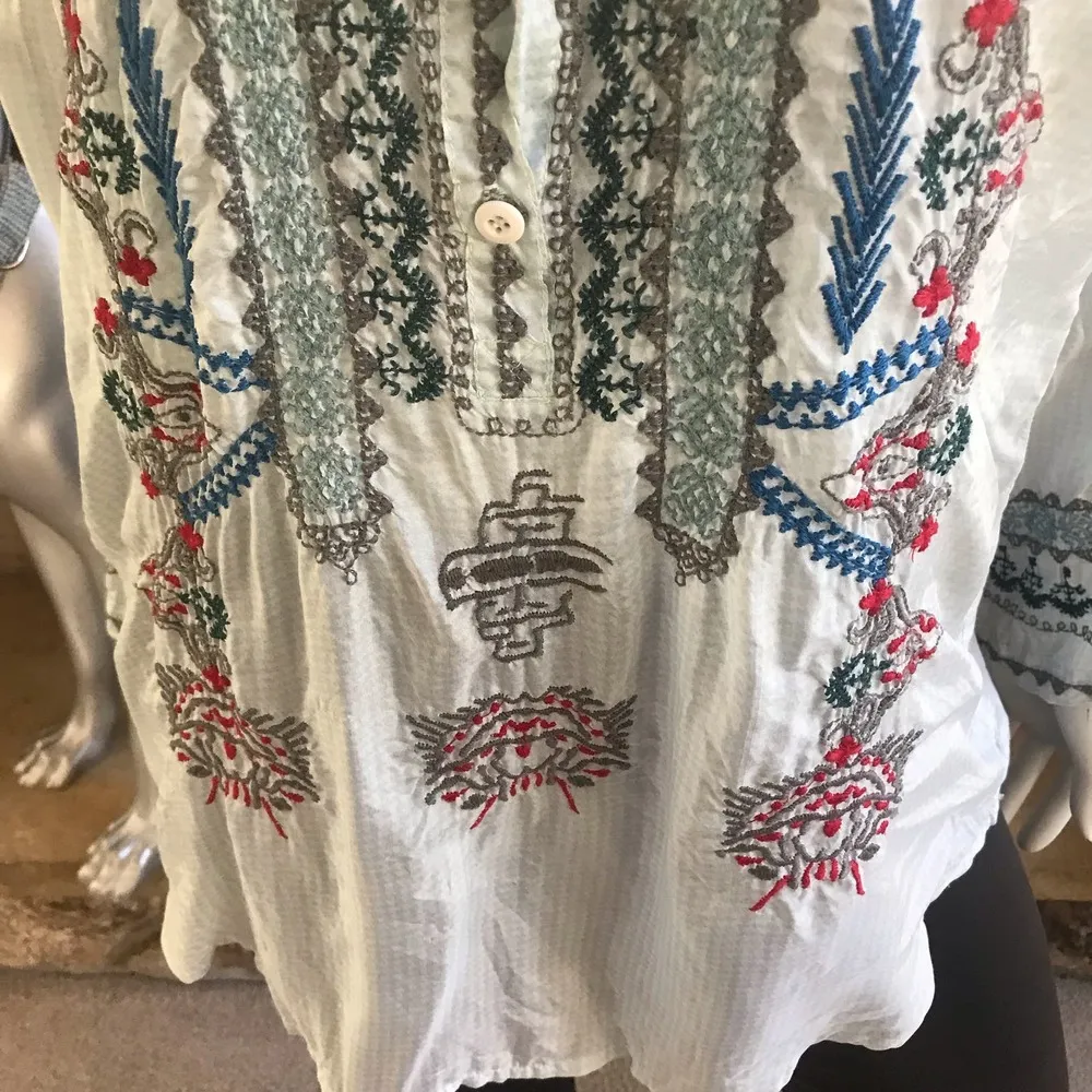 Johnny Was Biya Silk Floral Embroidered Popover Long Sleeve Top Women's Size XS - Image 3