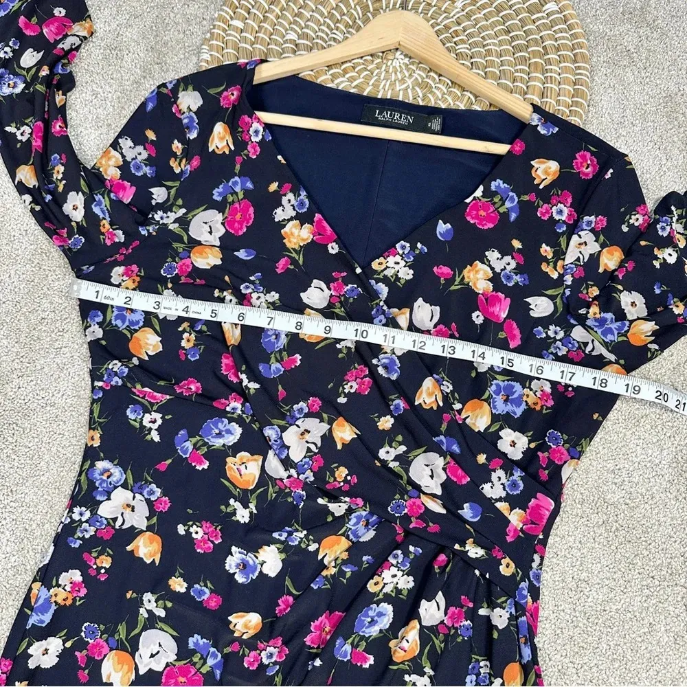 Lauren Ralph Lauren Cleora Front Twisted Floral Jersey Surplice Dress Navy 12 - Image 15