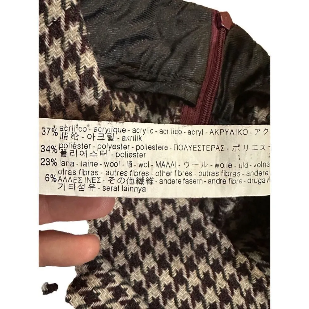 Zara White Burgundy Houndstooth Tweed A-line Mini Winter Skirt sz small dark aca - Image 6
