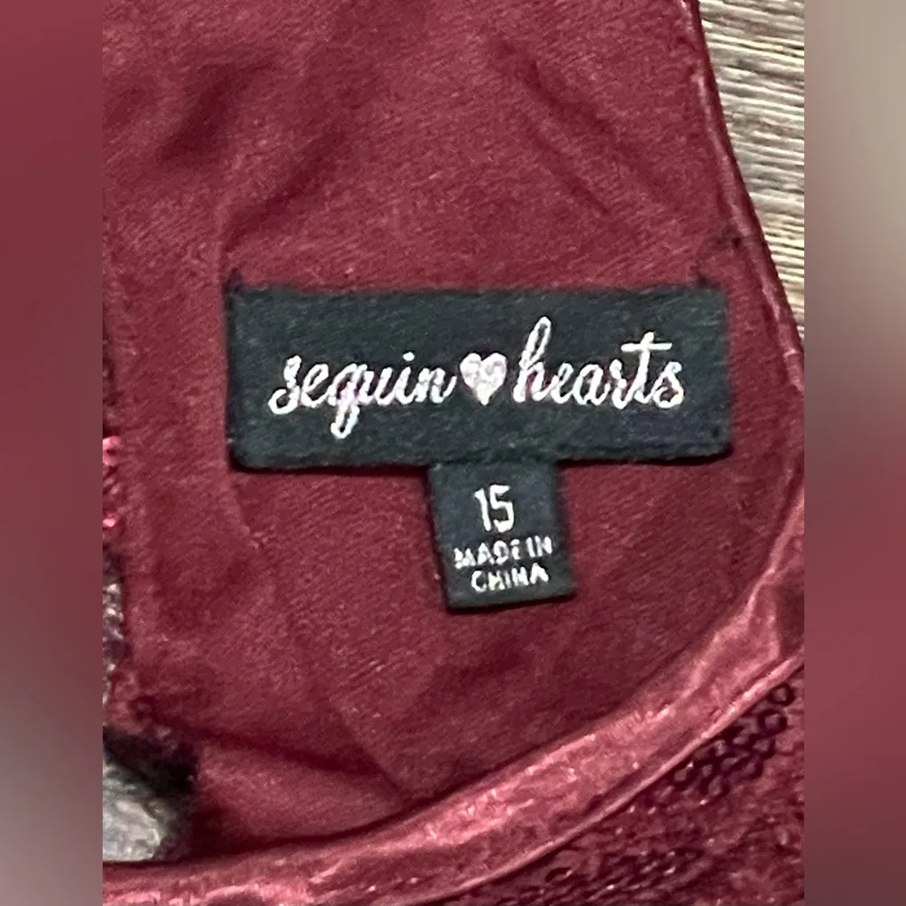 Sequin Hearts Burgundy Lace/Sequin Sleeveless Halter Midi -Length Dress - Sz 15 - Image 5