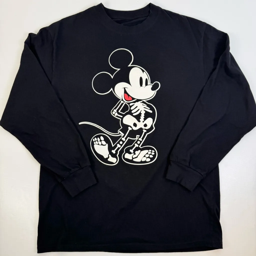 Disney Mickey Mouse Halloween Skeleton X-Ray Long Sleeve Tee Shirt Black Large - Image 11