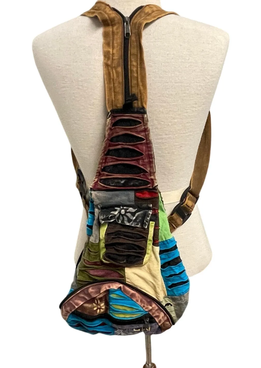 Hobo Backpack Crossbody Hippie Sling Colorful Maximalist New Orleans Slouch - Image 1